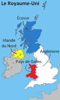 Carte du Royaume-Uni avec les 4 nations : l'Angleterre, l'Ecosse, l'Irlande du Nord et le Pays de Galles