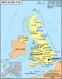 Carte du Royaume-Uni avec l'île de Man et les îles Anglo-Normandes