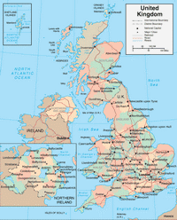 Carte du Royaume Uni avec un zoom sur l'Irlande du Nord.