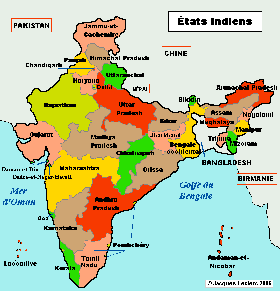 carte états Inde