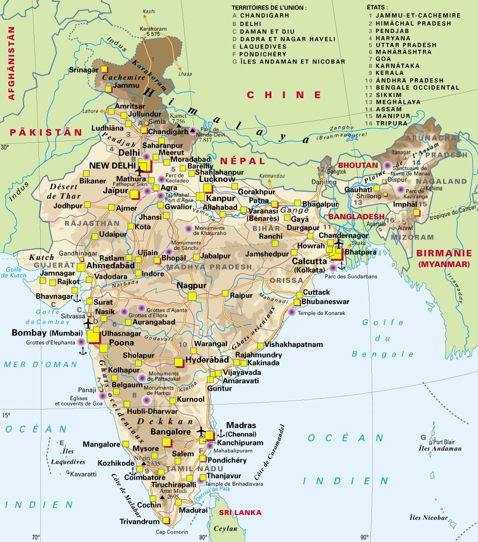 carte géographique de l inde