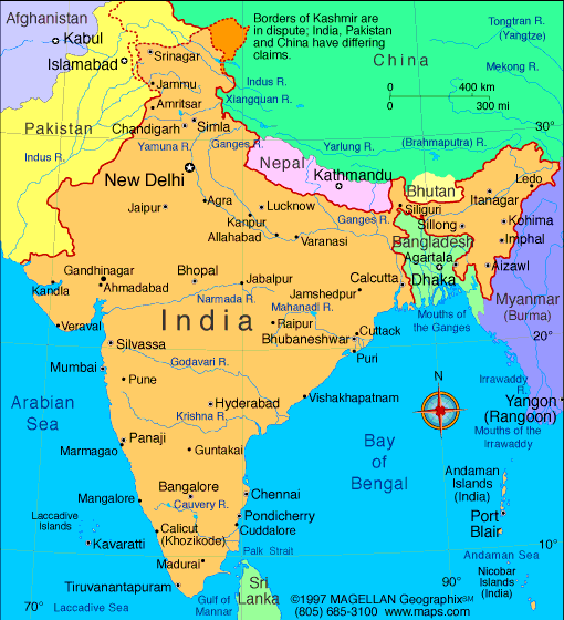 Carte des fleuves de l'Inde.