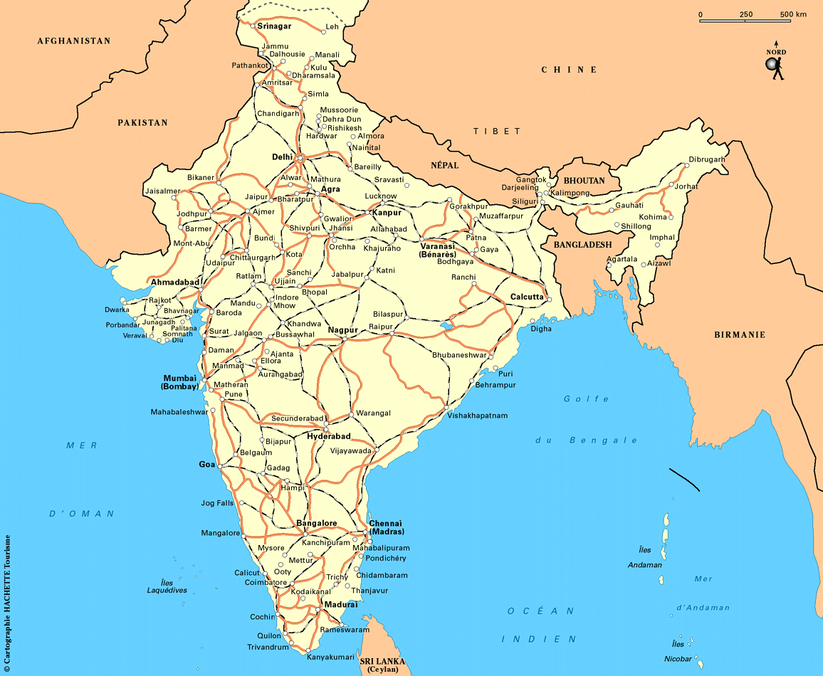 carte Inde villes et les routes