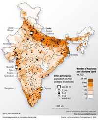 Carte Inde avec la densité de population par habitant