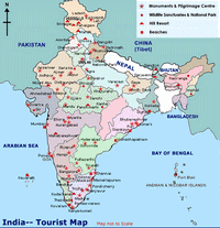 Carte de l'Inde des monuments et des parc nationaux et des plages