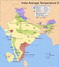 Carte Inde avec la température annuelle moyenne