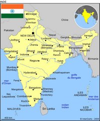 Carte Inde avec les villes, la capitale et le drapeau