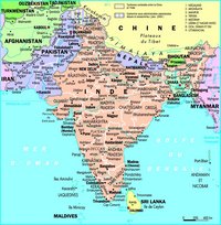 Carte Inde avec les villes, les fleuves et les pays aux alentours