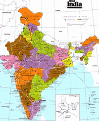 Grande carte de l'Inde avec les régions et les villes