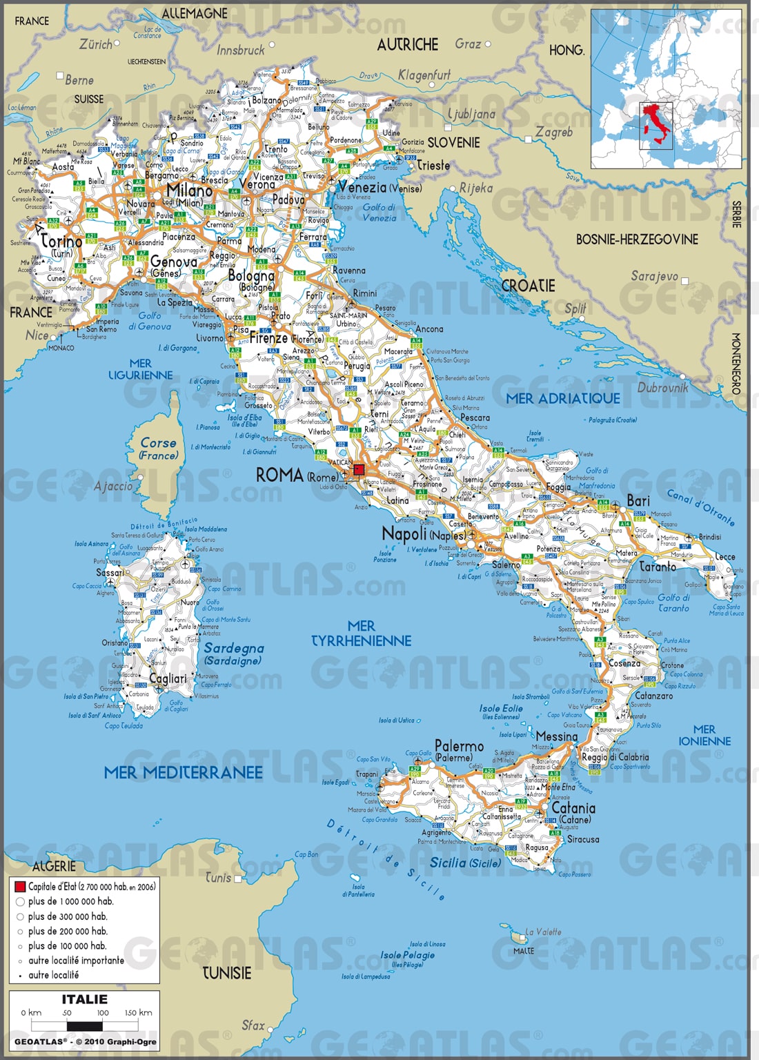 carte routière italie du sud