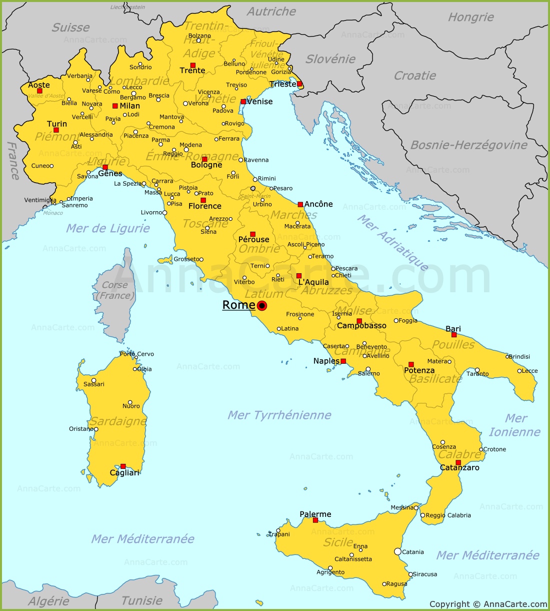 carte italie villes principales