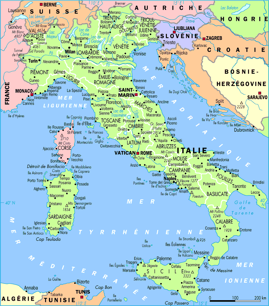 Carte De L Italie Avec Les Villes Et Les R gions