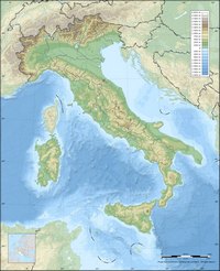 Carte Italie grande carte physique avec le relief, l'altitude et la profondeur de la mer en mètre