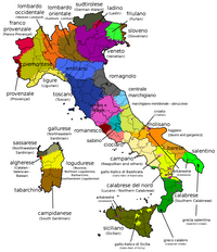 Carte de l'Italie avec les dialectes parlés