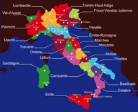 Carte de l'Italie avec l'oleiculture, les zones de production d'huile d'olive italienne