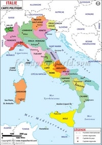 Carte Italie politique avec les régions et les capitales régionales