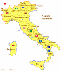Carte de l'Italie avec les régions et les drapeaux