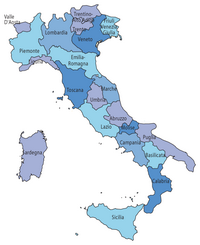 Carte de l'Italie avec les régions en italien