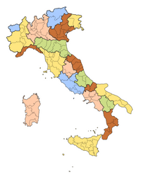 Carte de l'Italie avec les régions et les provinces en couleur