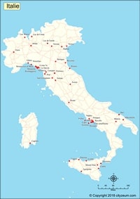 Carte de l'Italie avec les routes et les principaux lieux touristiques