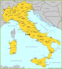 Carte Italie avec la Sicile, la Sardaigne, les régions et les villes