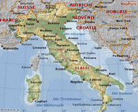 Carte de l'Italie simple avec le relief et les villes