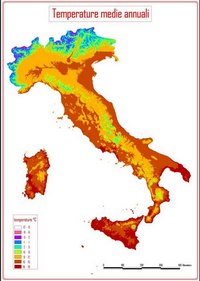 Carte de l'Italie avec les températures moyennes annuelles