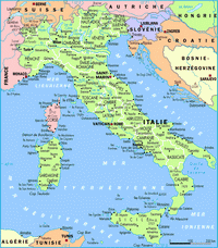 Carte Italie avec les villes, les régions, les rivières et les sommets montagneux
