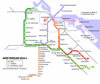 Carte des transports en commun d'Amsterdam, le métro, le tram et le train