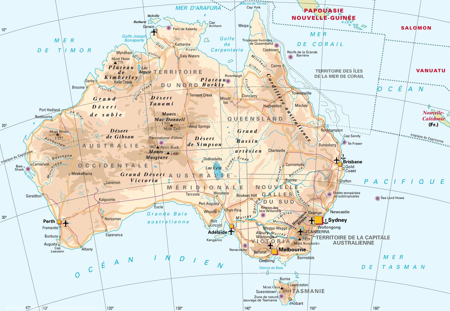 [√] Commonwealth of Australia Carte_australie_ville_aeroport_port_relief