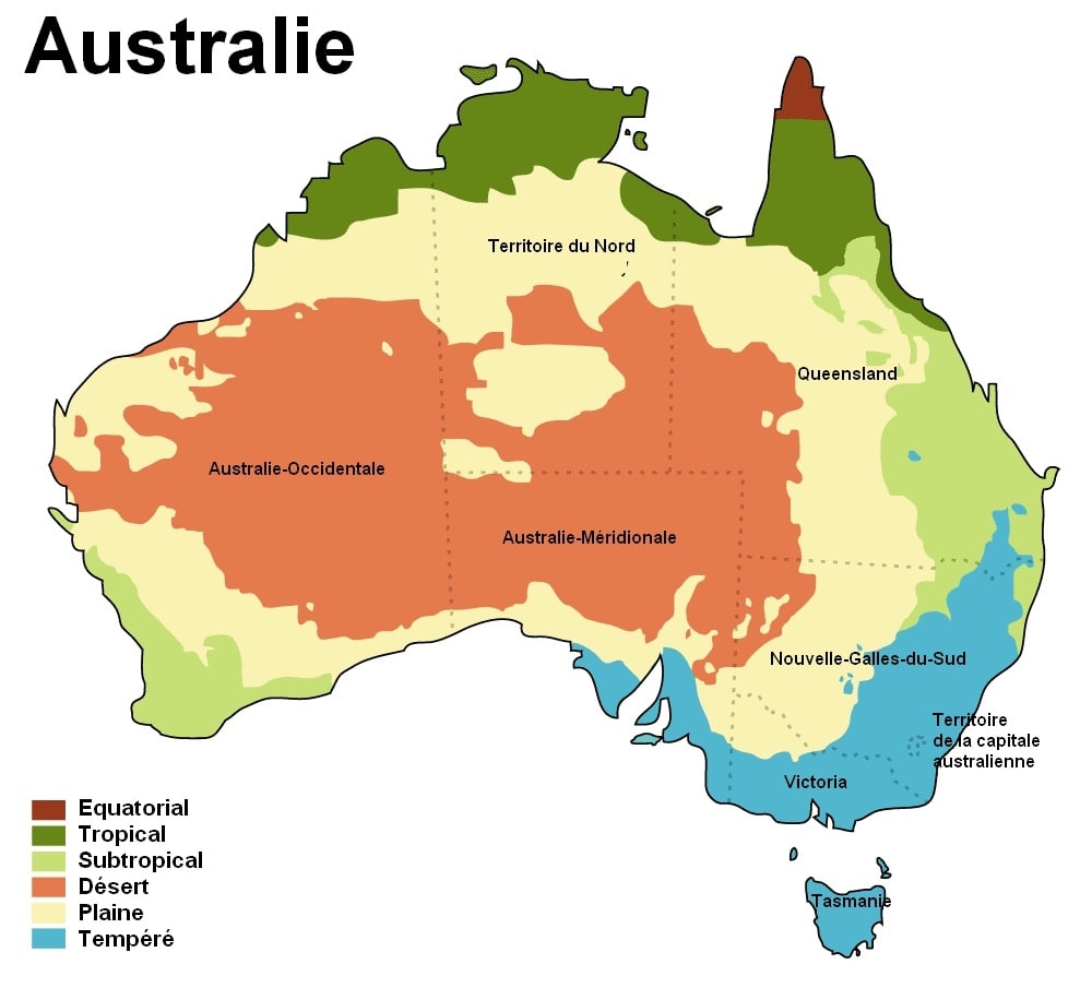 Carte des climats de l'Australie.