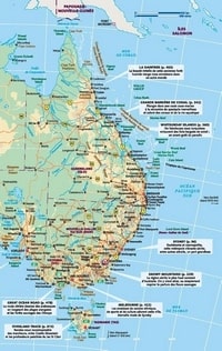 Carte de l'Australie orientale avec les commentaires sur des lieux intéressants