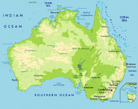 Carte physique de l'Australie