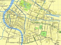Carte de Bangkok centre avec le métro, les monuments importants et les grandes rues