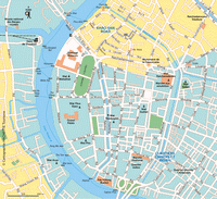 Carte de Bangkok centre avec les rues, la gare, la poste, l'office du tourisme et les monuments importants