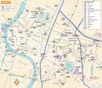 Carte de Bangkok grande carte du centre de Bangkok avec les rues, les monuments importants et les appontements pour les bateaux de transport