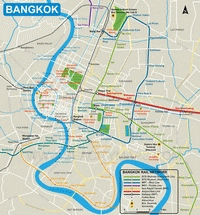 Carte de Bangkok avec les transports, les attractions touristiques et les universités