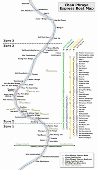 Carte de Bangkok avec le plan du bateau de transport express sur le Chao Phraya