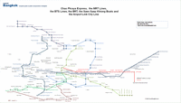 Carte de Bangkok avec les transports, le métro, le skytrain et l'airport link city line