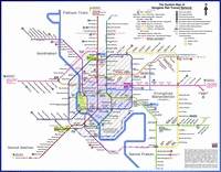 Carte de Bangkok avec les transports, le skytrain, le métro, les parkings, les connections avec les trains et les bateaux