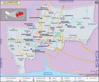 Carte de Bangkok avec une vue d'ensemble, l'aéroport et les hôpitaux