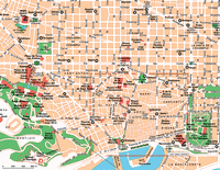 Carte du centre de Barcelone avec les parcs et les musées