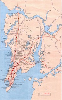 Carte des chemins de fer et des routes de Bombay Mumbai