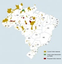 Carte des réserves indiennes du Brésil