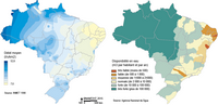 Carte du Brésil avec le débit moyen en eau et la disponibilité en eau par habitant en m3 par an