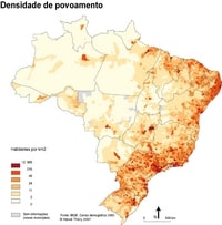 carte Brésil densité de population en habitant par km²
