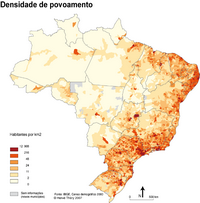Carte du Brésil avec la densité de population en habitant par km²