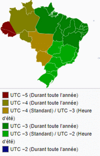 Carte du Brésil avec les fuseaux horaires