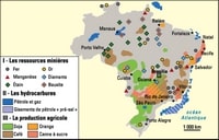 carte Brésil ressources minières hydrocarbures productions agricoles