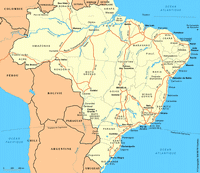 Carte du Brésil routière avec les villes, les routes et les rivières